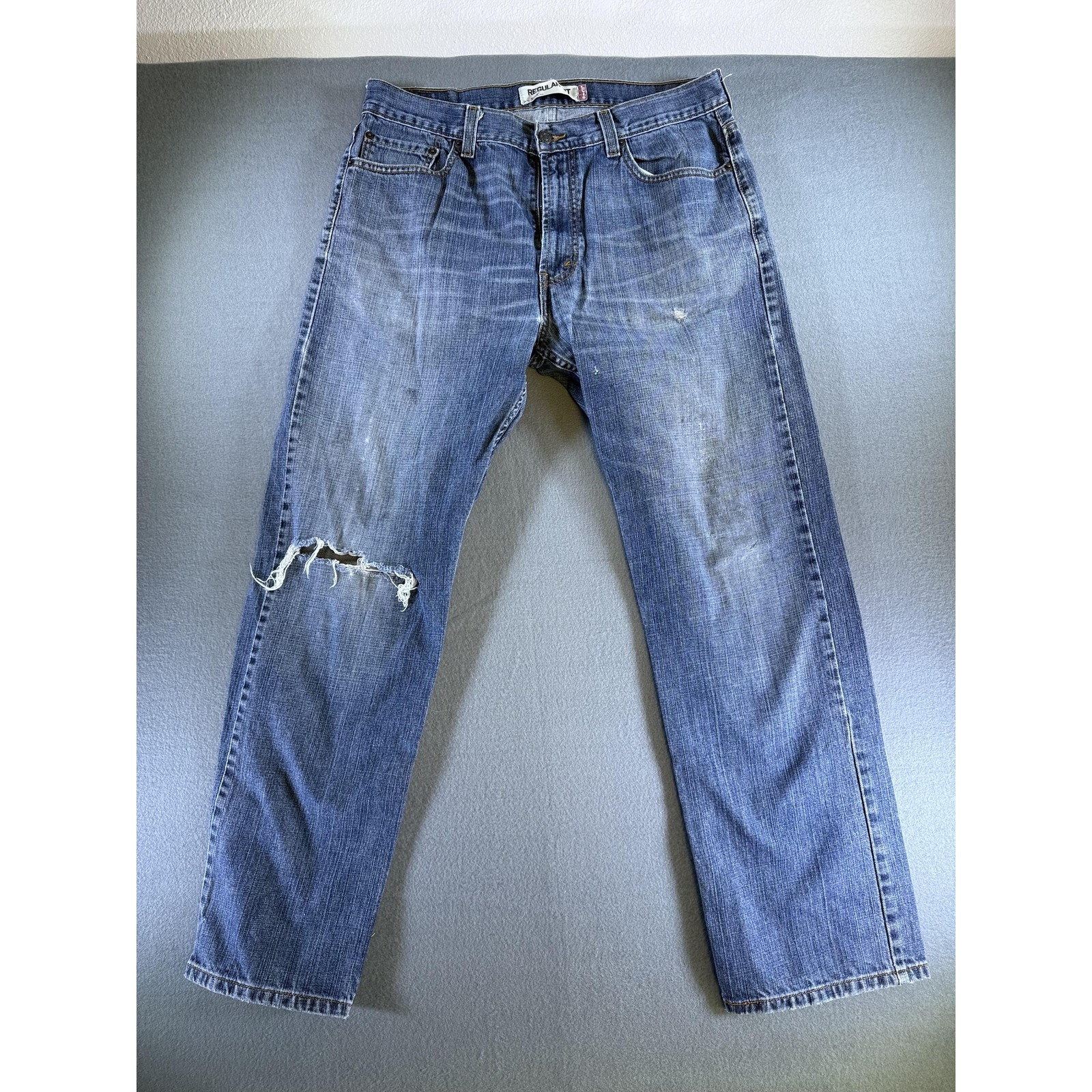 Levi's 505 Jeans Mens 36x32 Y2k Blue Regular Straight Denim Distressed